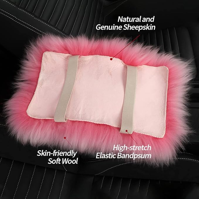 Sheepskin Armrest Cover Auto Center Armrest Cover Car Soft Console Pad, Fluffy Wool Auto Center Console Cover for Most Car Arm Rest Decoration Protector 9 x 14 Inch (Long Wool, Black)