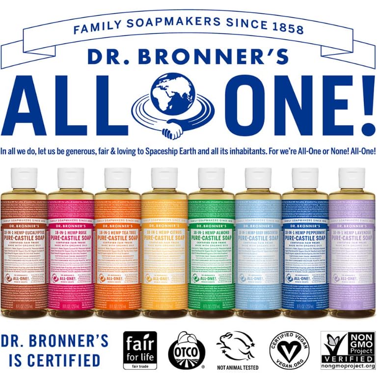 Dr. Bronner's Peppermint Pure-Castile Liquid Soap | 16 Oz | 2-Pack | Vegan & Organic