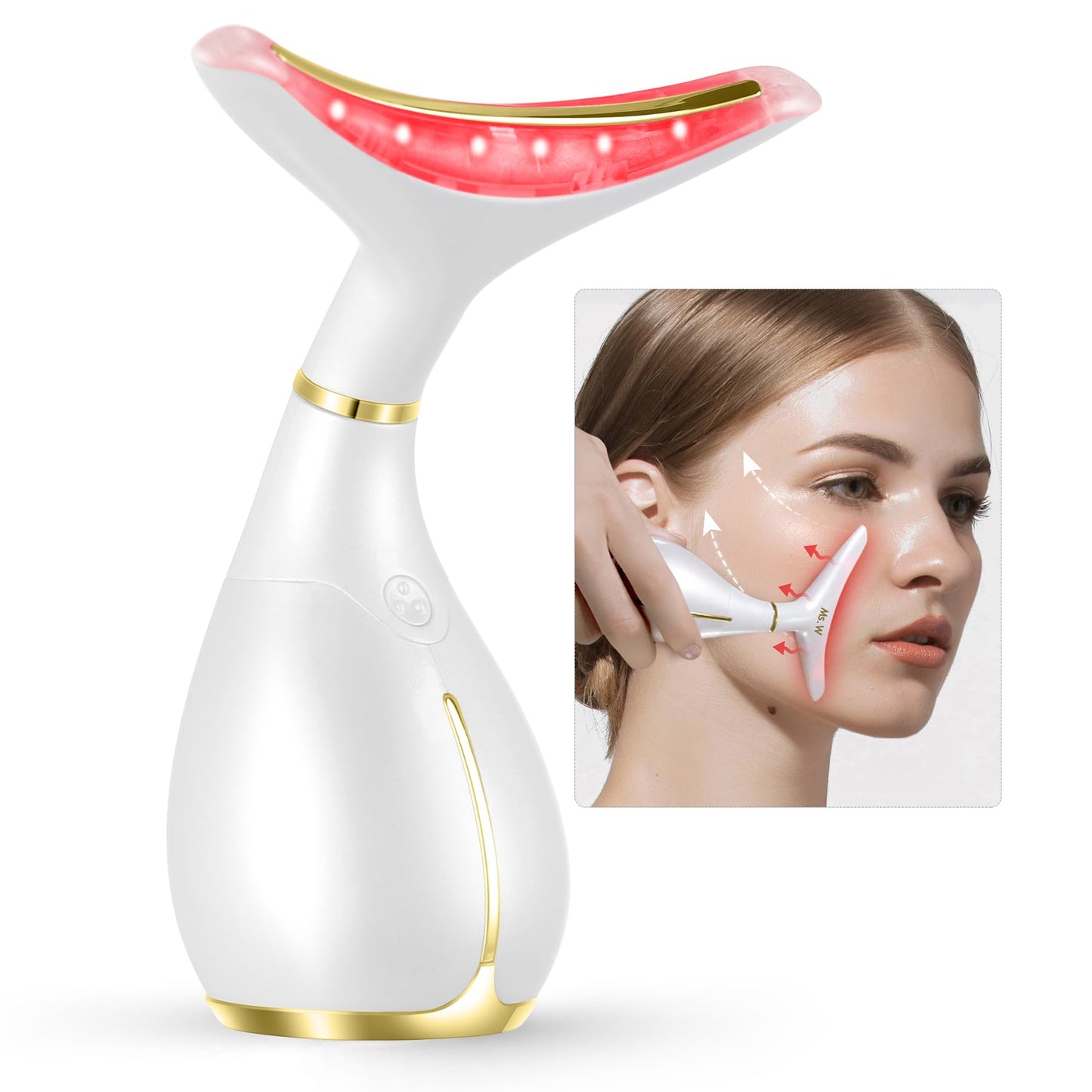 Ms.W Red Light Neck Face Massager,Portable Facial Massager For Skin Care,Electric Face Massage Kit With 45 5? Heat & 3 Massage M