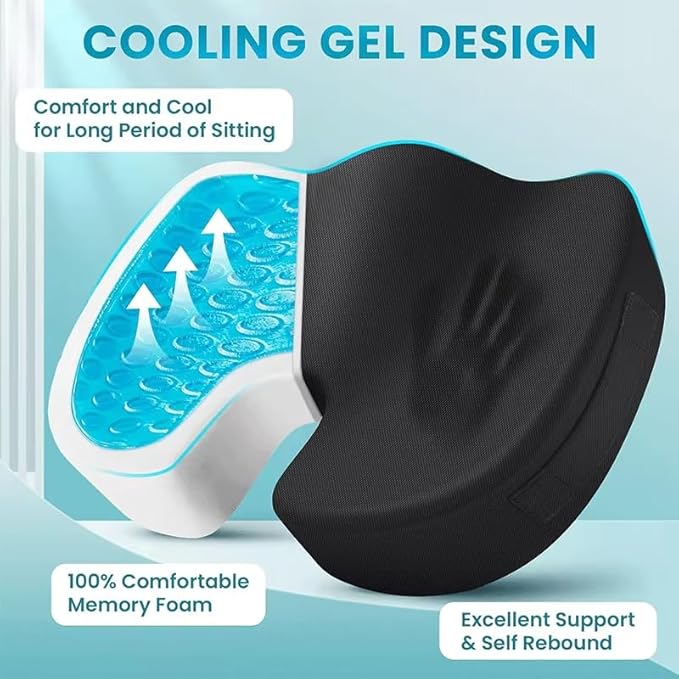 Seat Cushion – Memory Foam, Non-Slip Orthopedic Coccyx Support for Office Chairs, Car Seats & Home, Ergonomic Tailbone, Sciatica & Lower Back Pain Relief