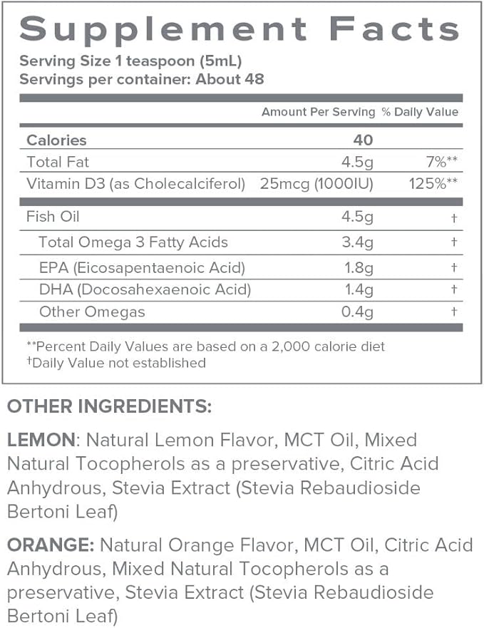 SFH Super Omega 3 Lemon Fish Oil Liquid + Vitamin D | Highly Concentrated 3400mg Omega 3s + 1000IU Vitamin D3 | Sustainably Sourced Alaskan Pollock | Spill-Proof Lids | 8oz