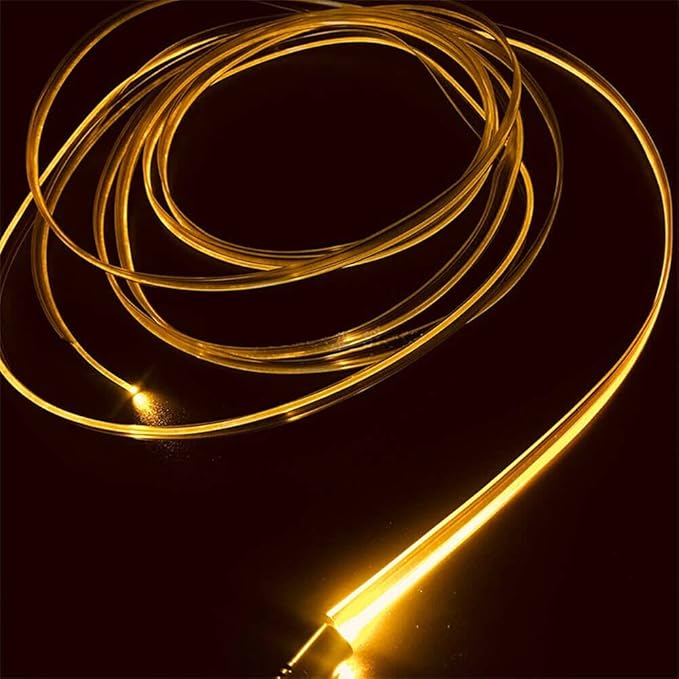 3m/9.8ft 5m/16ft Car Home LED Strip Ambient Light 2mm Plastic Optic Fiber Cable Skirt Tube Kit with 12V LED Light Source Illuminator (Yellow,5m/16ft)