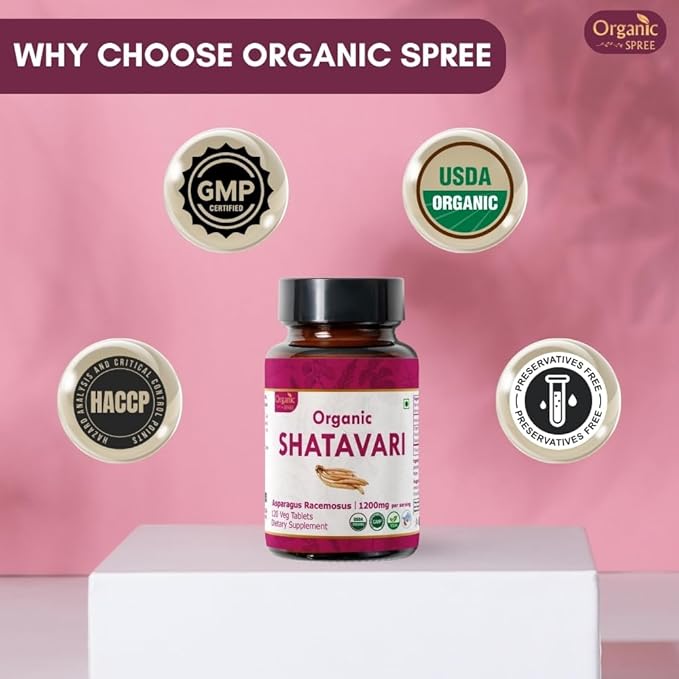 SHATAVARI 120 Tablets | Asparagus Racemosus (Shatavari) | USDA Organic Certified | Supports Women’s Health and Immune System | Organic and Natural 120tab - Pack of 3