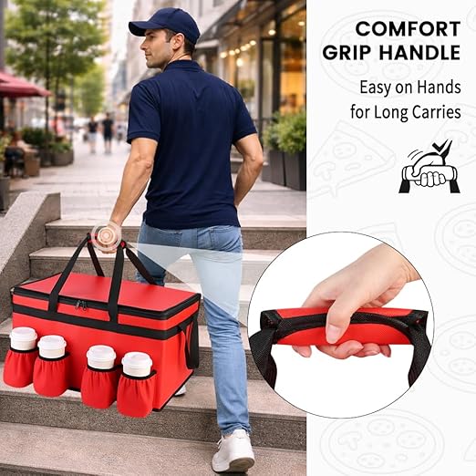 CIVJET Insulated Food Delivery Bag with 4 Cup Holders, XXX-Large Insulated Grocery Bags Keep Food Hot/Cold, Cooler Bags with Drink Carrier, Food Carrier Catering Bag, Commercial Food Warmers, Red