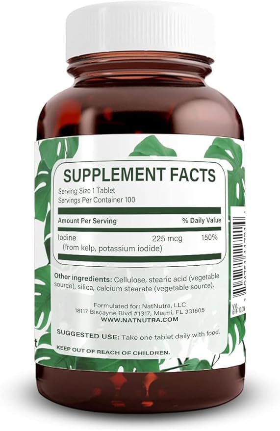 Natural Nutra Kelp Iodine Thyroid Support Supplement, Strengthens Immune System, and Regulates Metabolism, Vegan Sea Kelp, Non GMO, Atlantic Sourced Seaweed Extract, 225 mcg, 100 Tablets