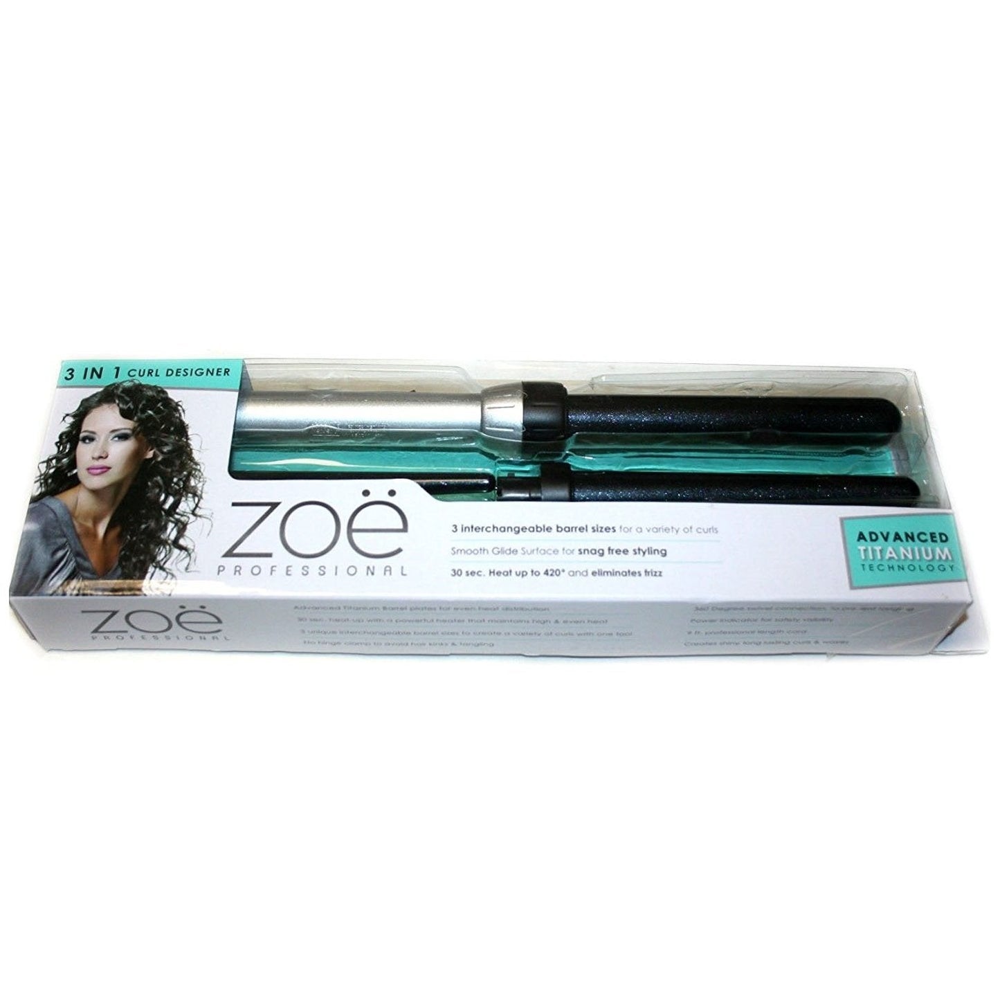 Zoe Professional 3-In-1 Hair Curler Advanced Titanium Technology Designer Curling Iron Wand