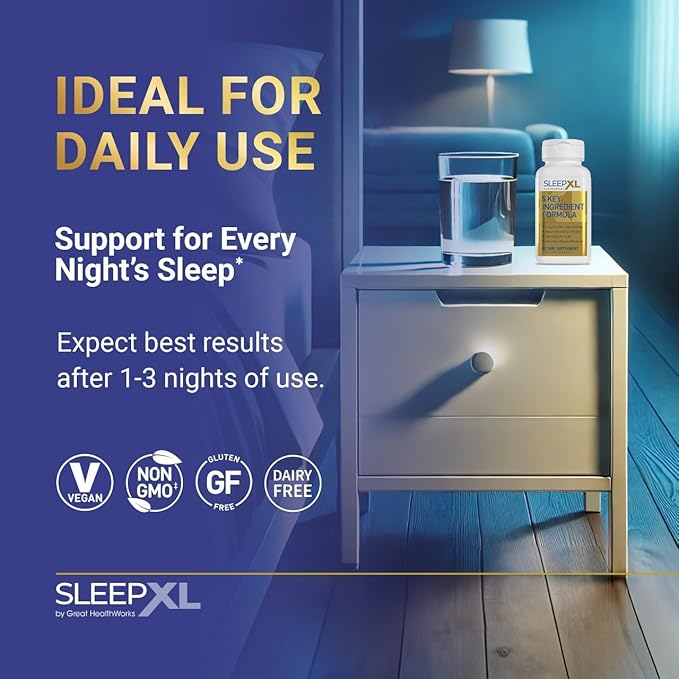SleepXL Sleep Supplement Non-Habit-Forming Formula - Fall Asleep Faster & Sleep Longer - 5 key ingredients include Melatonin, L-Theanine, Chamomile, Magnesium & Vitamin B6 (60 Capsules, 30 Servings)