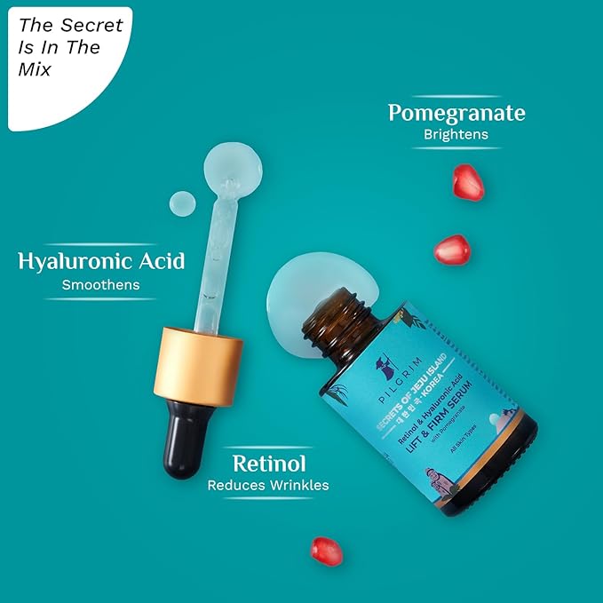 Korean Retinol 0.5% Serum with 1% Hyaluronic Acid by Pilgrim | Anti-Aging Face Serum | Reduces Fine Lines & Wrinkles | Lift & Firm | For Men & Women, All Skin Types | 1.01 Fl Oz (30ml)