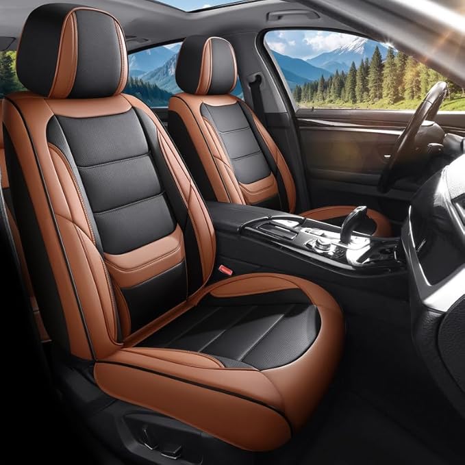 Car Seat Covers Custom Fit for Chevrolet/Chevy Sonic 2011-2020 , Premium Faux Leather Waterproof Car Seat Protectors with Lumbar Support, Breathable Anti-Slip Easy to install(Black&Brown,Full set)