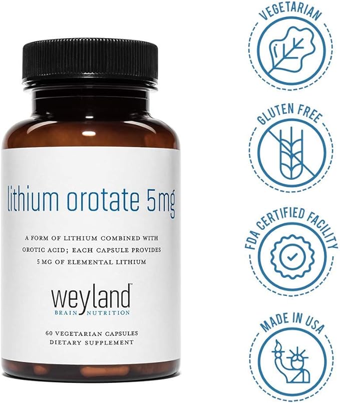 Lithium Orotate 5mg (3 Bottles), 180 Vegetarian Capsules, Lithium Supplement Supports Healthy Mood, Behavior, Memory and Wellness