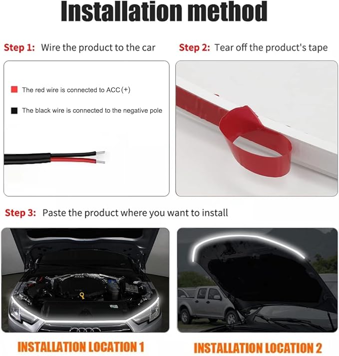 Car Hood Light Strip, 71 Inches Flexible Exterior LED Strip Lights Waterproof Hood Light Daytime Running Light Strip for Cars, Trucks (White)