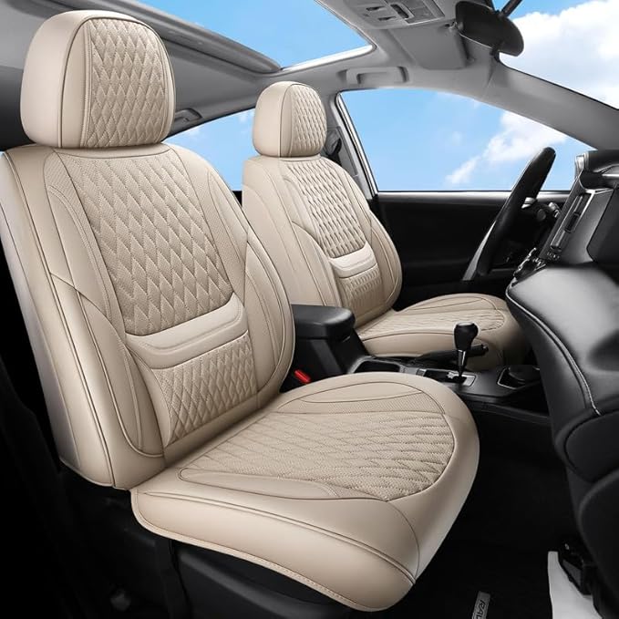 Front Seat Car Seat Covers Custom Fit for Buick Lacrosse 2004-2019 - Premium Faux Leather with Lumbar Support | Breathable, Waterproof, Anti-Slip, Durable (Beige,Front Seat)