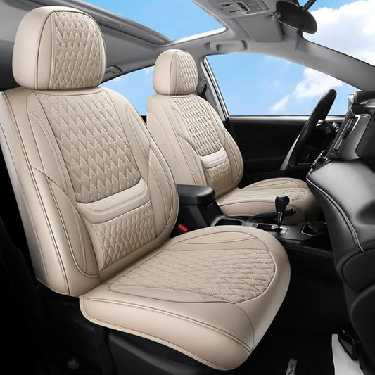 Car Seat Covers Full Set Custom Fit for Chevrolet/Chevy Equinox 2005-2026 - Premium Faux Leather with Lumbar Support | Breathable, Waterproof, Anti-Slip, Durable (Beige,Full Set)