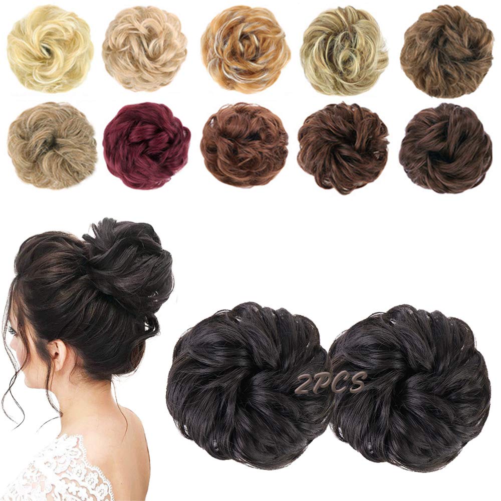 Morica 1Pcs Messy Hair Bun Hair Scrunchies Extension Curly Wavy Messy Synthetic Chignon For Women (Black Brown)