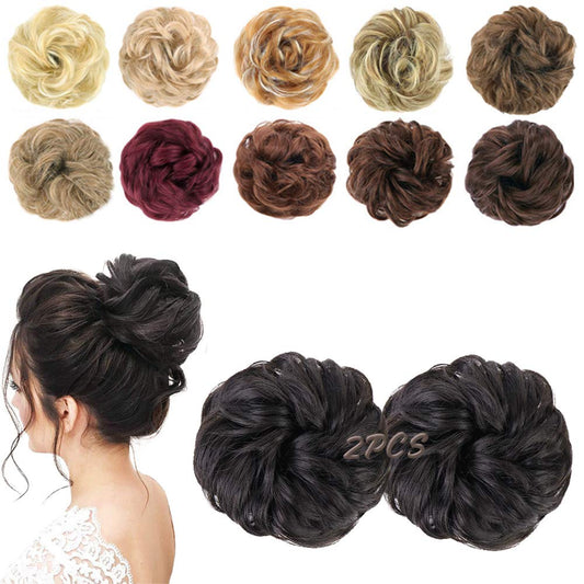 Morica 1Pcs Messy Hair Bun Hair Scrunchies Extension Curly Wavy Messy Synthetic Chignon For Women (Black Brown)