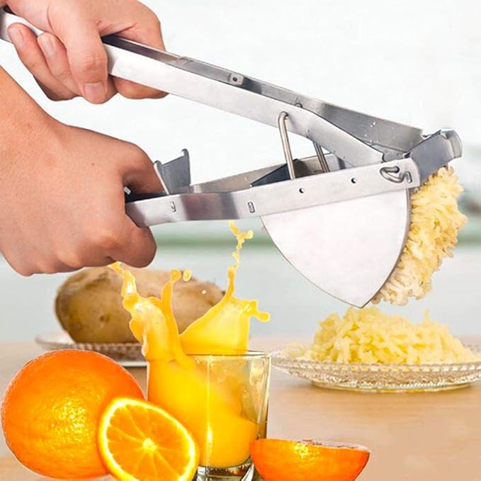 LHS Stainless Steel Potato Ricer and Masher, Heavy Duty Commercial Food Masher, Ergonomic Comfort Grip, Extra Large Capacity, Dishwasher Safe (Black)
