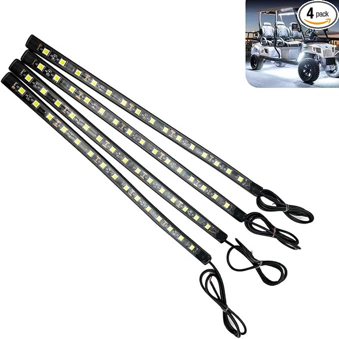 4 PCS Car LED Strip Lights, 5050-15SMD High Brightness Flexible Lamp Strips, IP67 Waterproof 12V DC Bulb with Back-Adhesive, Universal Ambient Lighting for Cars Motorcycles Boats (White)
