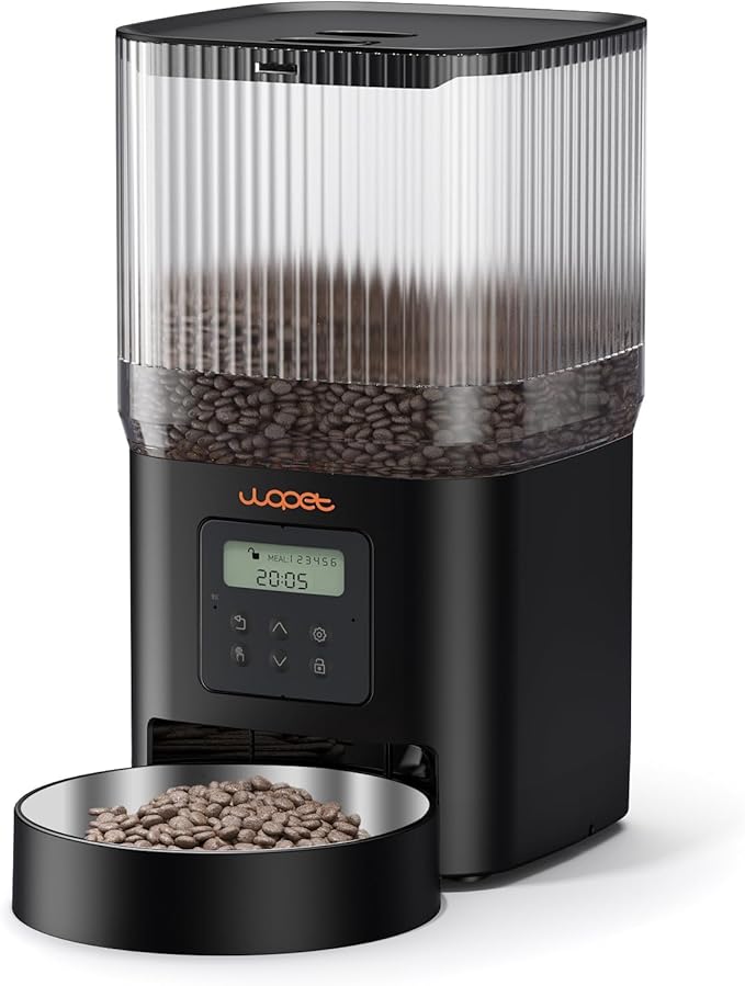WOPET Automatic Cat Feeder, WiFi Dog Feeder with APP Control for Remote Feeding, Automatic Cat Food Dispenser with 10S Voice Record,1-10 Meals Per Day for Cats and Dogs (Black-Standard)