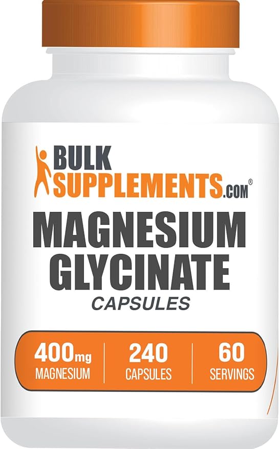 BulkSupplements.com Magnesium Glycinate Capsules - Magnesium Supplement, Magnesium Glycinate 400mg - Gluten Free, 4 Capsules per Serving, 240 Count (Pack of 1)