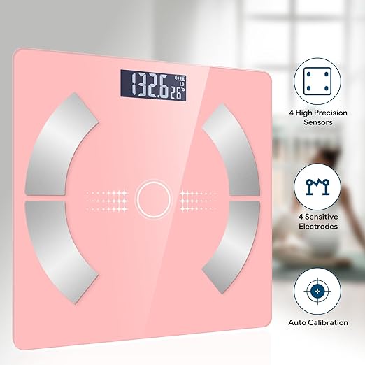 Body Composition Analyzer with Smartphone Application, Digital Simple and Practical Body Fat Scale with Led Display, Bathroom Scale (Pink)