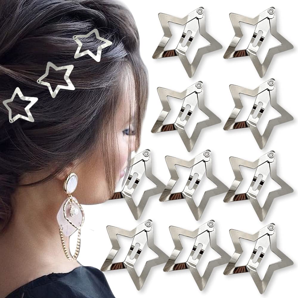 Sliver Star Hair Clips For Girls Kawaii Small Hair Clips For Kids Snap Hair Clips Hollow Out Stars Hair Barrettes For Women Meta