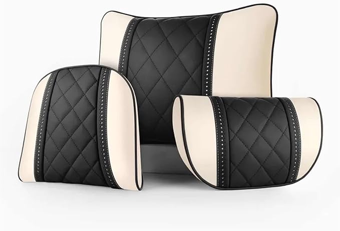 Car seat headrest Leather Car Fit for Seat Rest Cushion Headrest Car Neck Pillow Fit for BMW (Color : Beige Coffee)