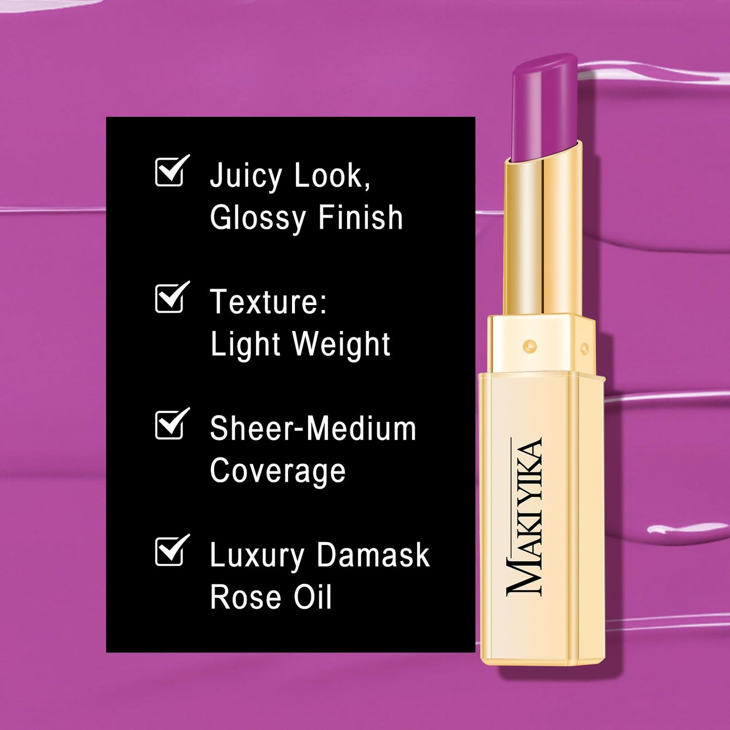 MAKI YIKA Moisture Purple Lipstick for Women Hydrate Lip Gloss for Dry Cracked Lips Weightless Glossy Lip Color Juicy Finish,MA065 Lavender