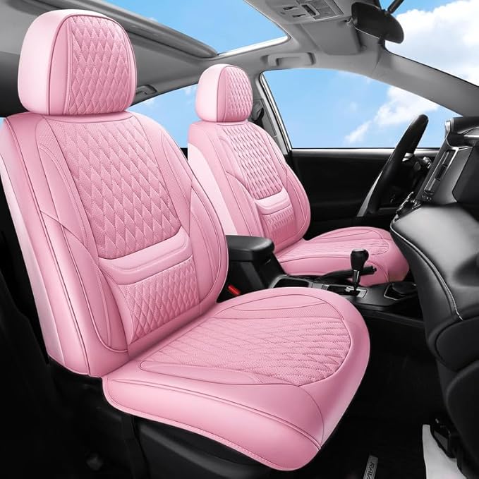 Front Seat Car Seat Covers Custom Fit for Ford Explorer 2001-2026 - Premium Faux Leather with Lumbar Support | Breathable, Waterproof, Anti-Slip, Durable (Pink,Front Seat)