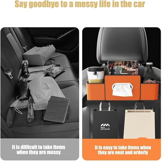 Car Multifunctional Seat Back Waterproof Storage Bag, Multifunctional & Waterproof Car Back Seat Organizer with 2 Cup Holders&Hooks, Hanging Storage Box for Most Cars (2pcs A)