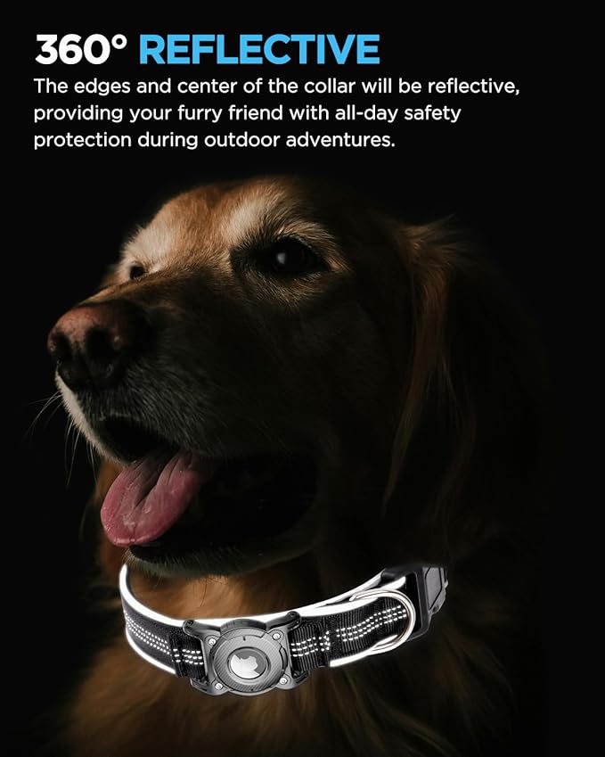 ONEONTA Airtag Dog Collar | Waterproof Airtag Dog Collar Holder with Removable Metal Loop - Airtag Collar Heavy Duty, Reflective, Ultra-Durable, Comfortable Padded, for Small Medium Large Dog Pink XL