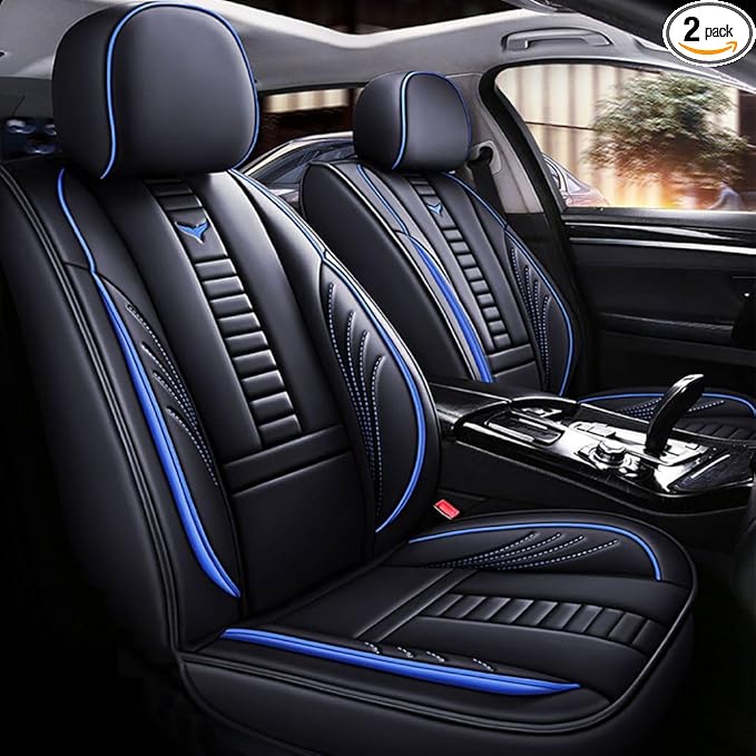 for Toyota RAV4 2008-2025 Car Seat Covers, Full Coverage Customized Seat Covers Premium Leather Waterproof Stain-Resistant Easy to Install (Front Set, Black&Blue)