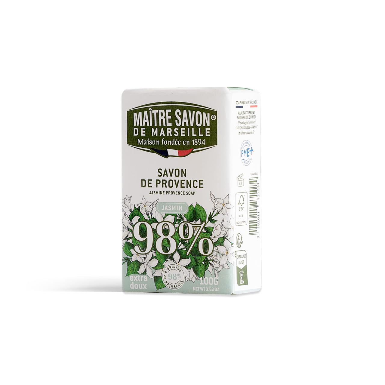MAITRE SAVON DE MARSEILLE Provence Soap Bar - Jasmine 100g (3.5 oz)