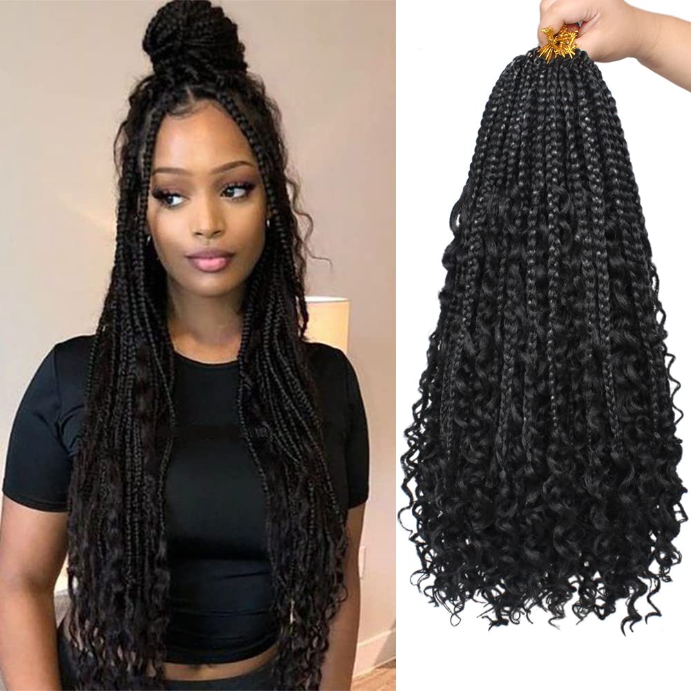 Cookoo 8 Packs Goddess Box Braids Crochet Hair 18 Inch Bohemian Hippie Box Braids Crochet Hair With Curly Ends Synthetic Crochet