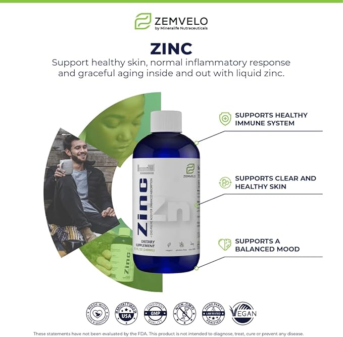 Liquid Ionic Zinc | 3 Month Supply | Encourage Clear Skin | Sustained Energy | Natural Inflammatory Support