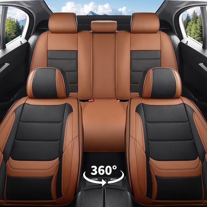 Car Seat Covers Custom Fit for Chevrolet/Chevy Bolt 2016-2026 , Premium Faux Leather Waterproof Car Seat Protectors with Lumbar Support, Breathable Anti-Slip Easy to install(Black&Brown,Full set)
