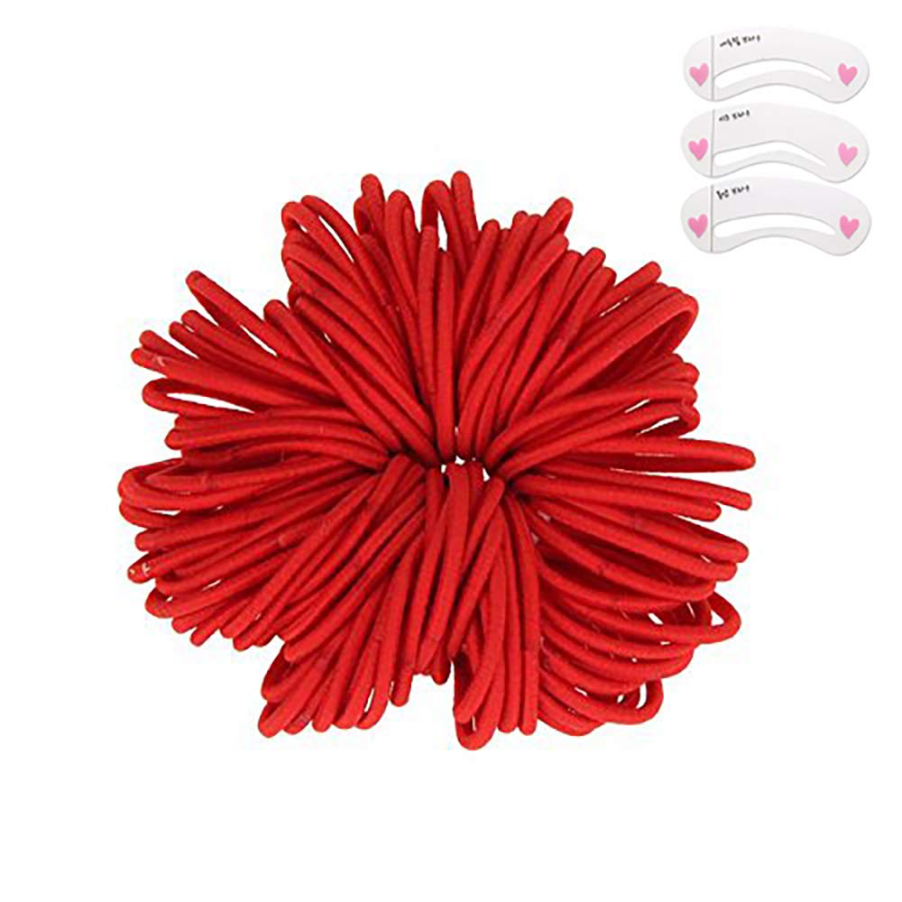 Coobbar 100Pcs Women Elastic Hair Ties Band Ropes Ring Ponytail Holder (Red)