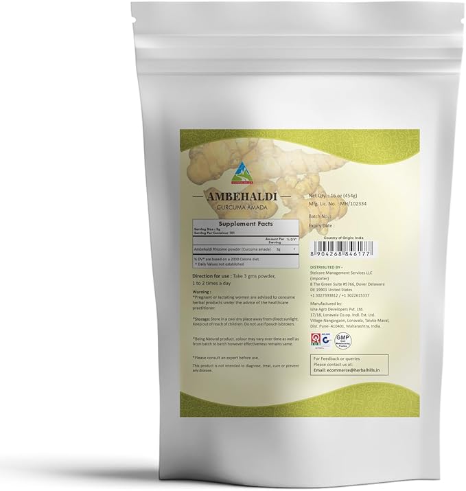 HERBAL HILLS Ambehaldi Powder Turmeric Powder/Amba Haldi/Curcuma Amada/Curcuma Longa/Turmeric Curcumin | 16 Oz (454 GMS)