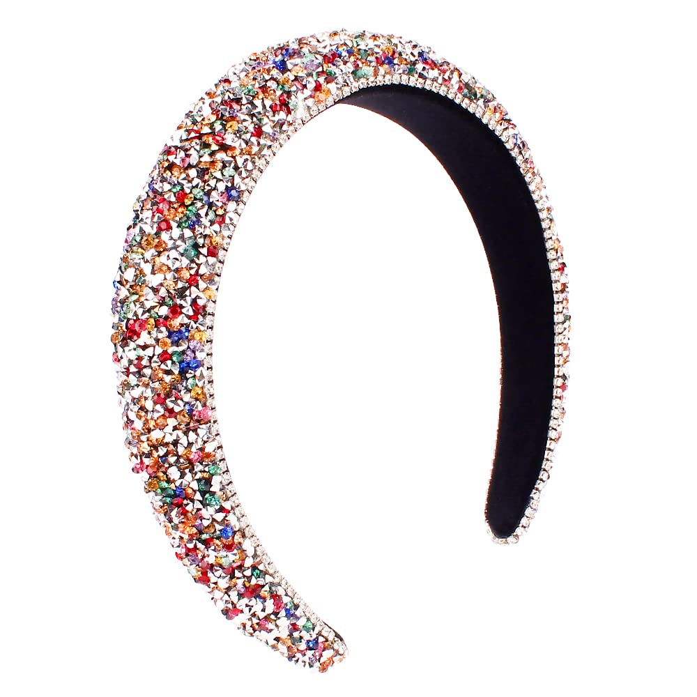 Fasoty Rhinestone Headband Women Baroque Fashion Handmade Crystal Diamond Bling Headbands Hair Hoops Padded Headband Glitter Bea
