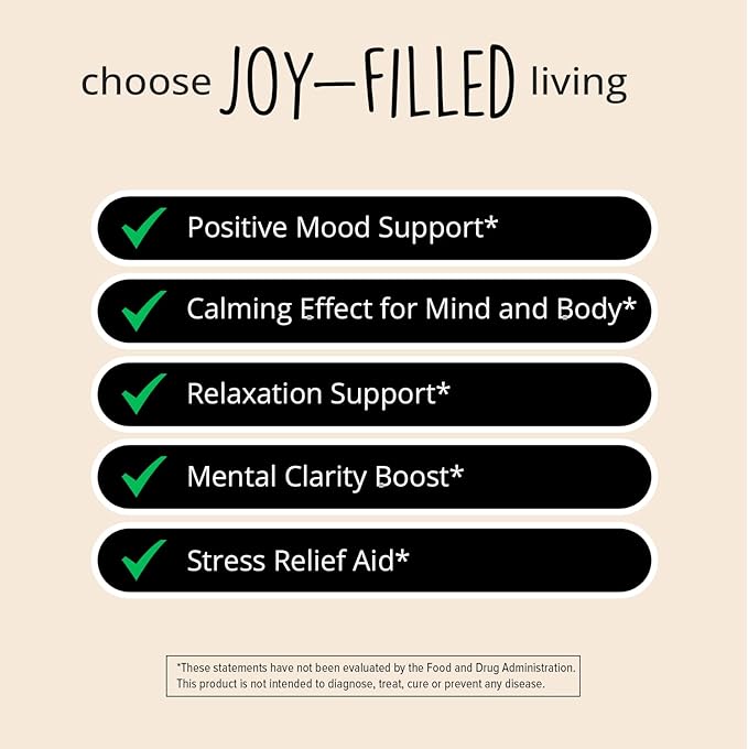 Joy-Filled Mood Support Supplement with St. Johns Wort | Stress Relief – Helps Calm The Mind & Body | 100% Plant-Based Happy Pills, Ashwagandha, Rhodiola Rosea, Eleuthero | Herbal Adaptogens, 60 Ct