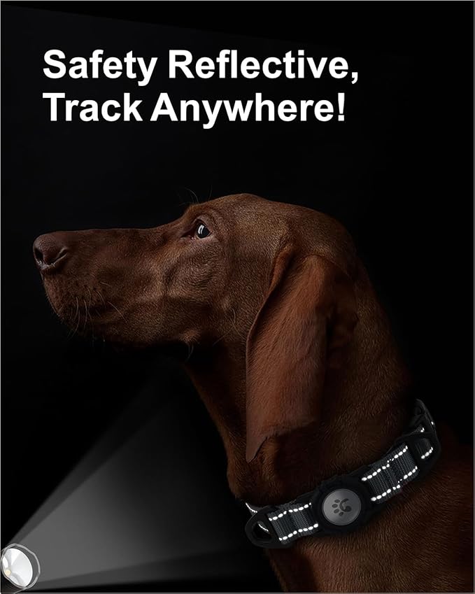 TagME Airtag Dog Collar,Waterproof Reflective Pet Collar with Airtag Holder,Soft Padded and Double D-Rings for Large Dogs,Grey