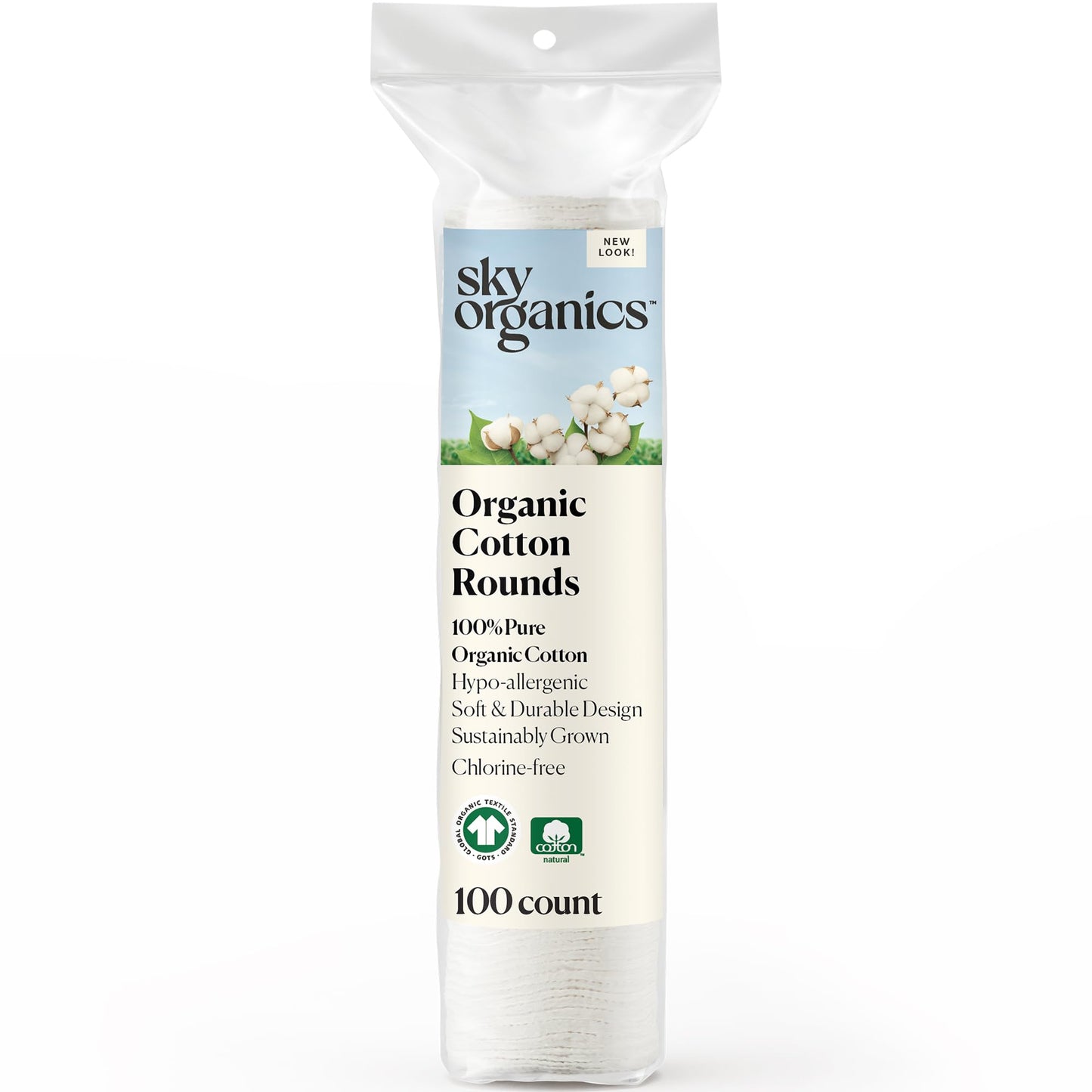 Sky Organics Organic Cotton Rounds For Sensitive Skin, 100% Pure Gots Certified Organic For Beauty & Personal Care, 100 Ct. W Eb