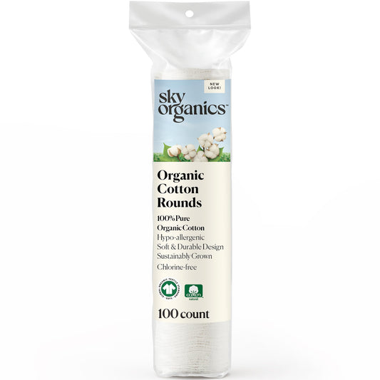 Sky Organics Organic Cotton Rounds For Sensitive Skin, 100% Pure Gots Certified Organic For Beauty & Personal Care, 100 Ct. W Eb