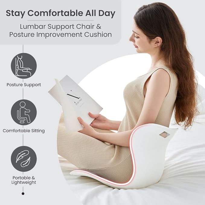 Ergonomic Lumbar Support Cushion, Cream,44.5mm x 410mm x 340mm, Standard Size, for Shoulder and Back Posture, 110-265 lbs Capacity
