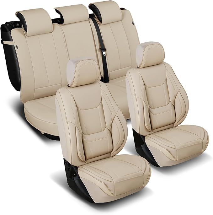 Coverland Custom Fit Car Seat Covers for SUV Compatible with [2025-2026 GMC Terrain] Premium Water Resistant Leather Non-Slip Back Support Cushion Interior Protector [Full Set Beige - Size Chart X64]
