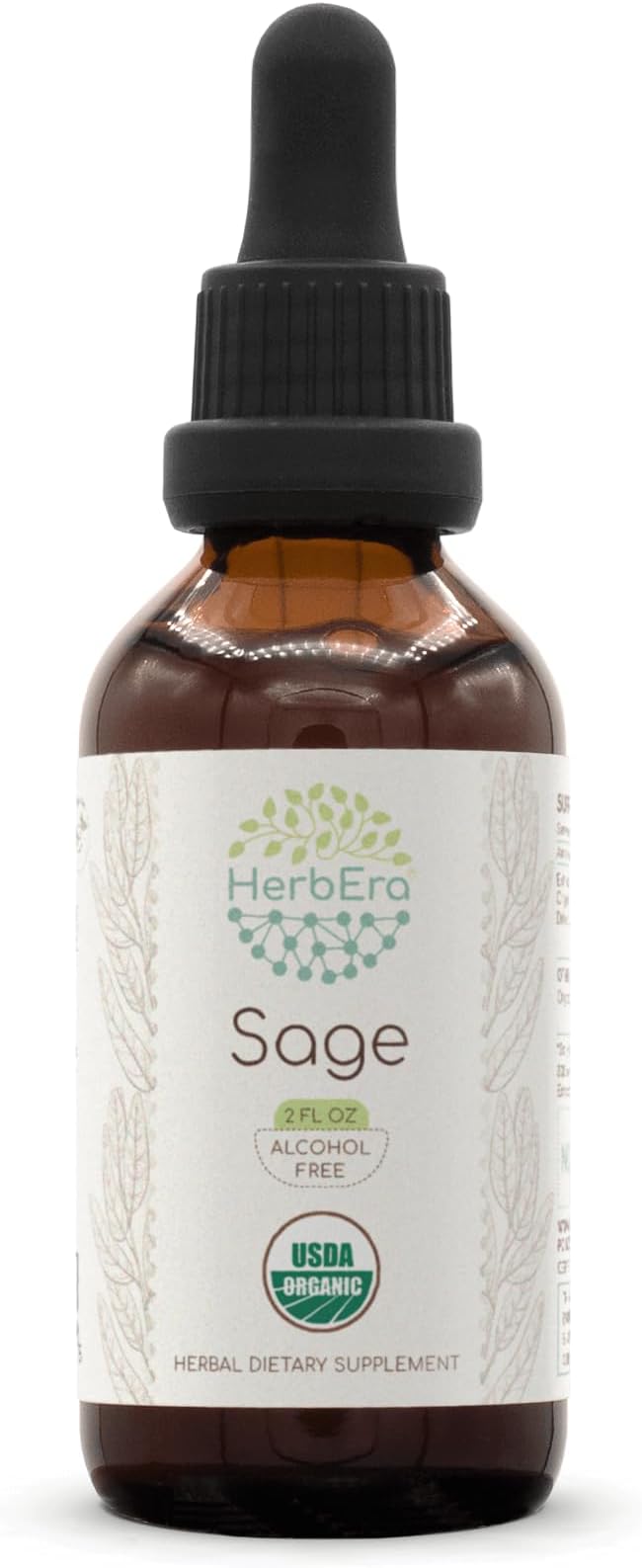 Sage B60 Alcohol-Free Herbal Extract Tincture, Concentrated Liquid Drops Natural USDA Organic Sage (Salvia officinalis) Dried Leaf (2 fl oz)