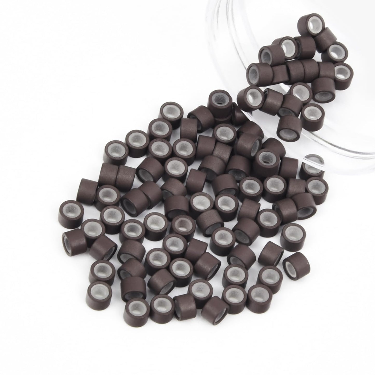 Vlasy 100Pcs 4Mm Silicone Lined Micro Ring Beads For Hair Extensions 5Colors Apply (100Pcs Brown)