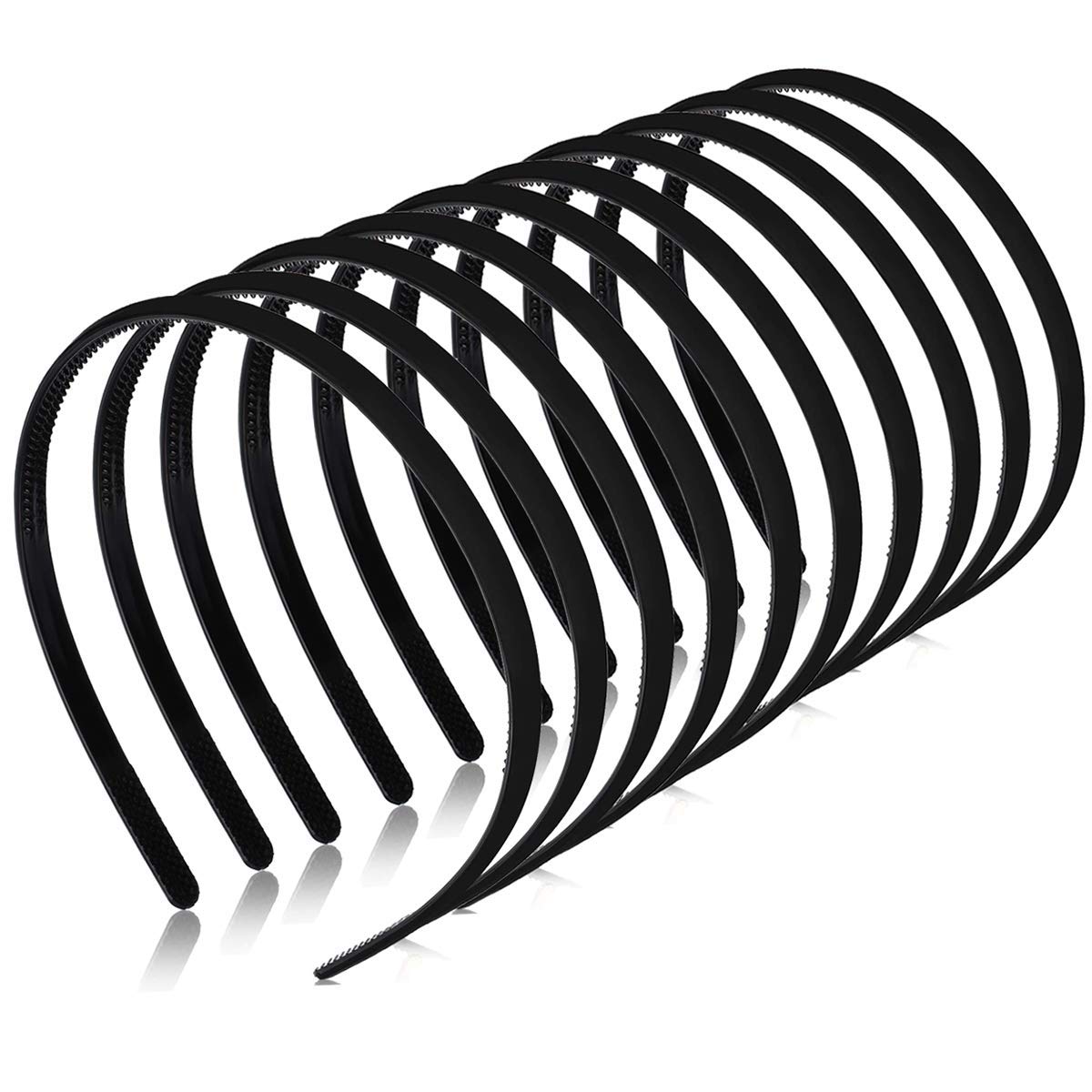Springtime 12Pcs Black Plastic Headbands With Teeth For Girls Kids 8Mm Thin Hard Headbands For Lady Women Simple Plain Headbands