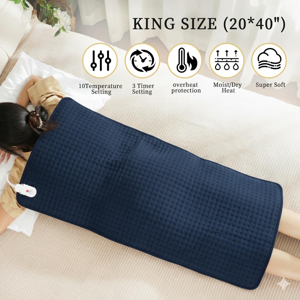 Large Heating Pad,TOPSOSO 20"x40" Extra Large Heating Pad for Back Pain Relief Electric Heating for Period Cramps Shoulders Pain Relief Moist/Dry Heat 10 Heat Setting Auto Shut Off Gift for Women Men