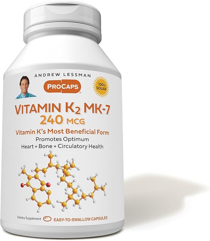 ANDREW LESSMAN Vitamin K2 MK7 240 mcg 30 Softgels - Essential for Healthy Calcium Utilization, Promotes Optimum Skeletal, Heart and Arterial Health. No Additives. Small Easy to Swallow Softgels