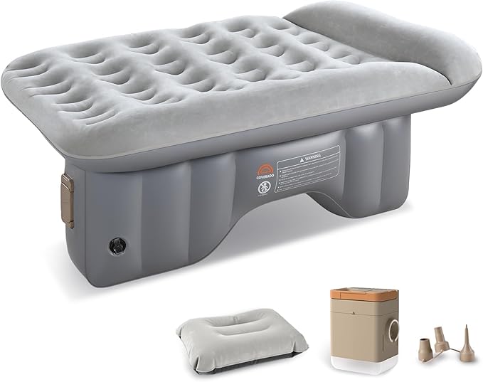 Coverado Car Air Mattress Back Seat, Portable Wireless Inflatable Bed with Built in Air Pump&Pllow, Storage Bag, Patch Kit, Universal Back Seat Bed Sleeping Pad Fit Most Car Suvs, L-51,W-32